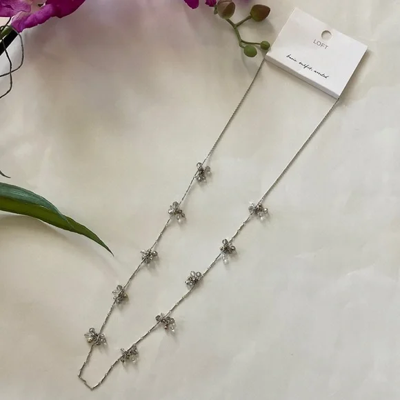 LOFT Long Silver & Bead Necklace - Picture 2 of 7